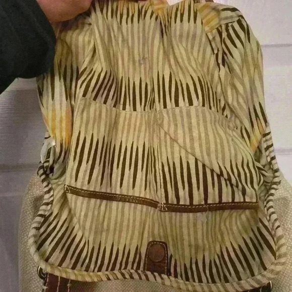 Fossil Cream Wicker Leather Straps Bohemian Purse Satchel Handbag Shoulder Bag - Picture 6 of 9